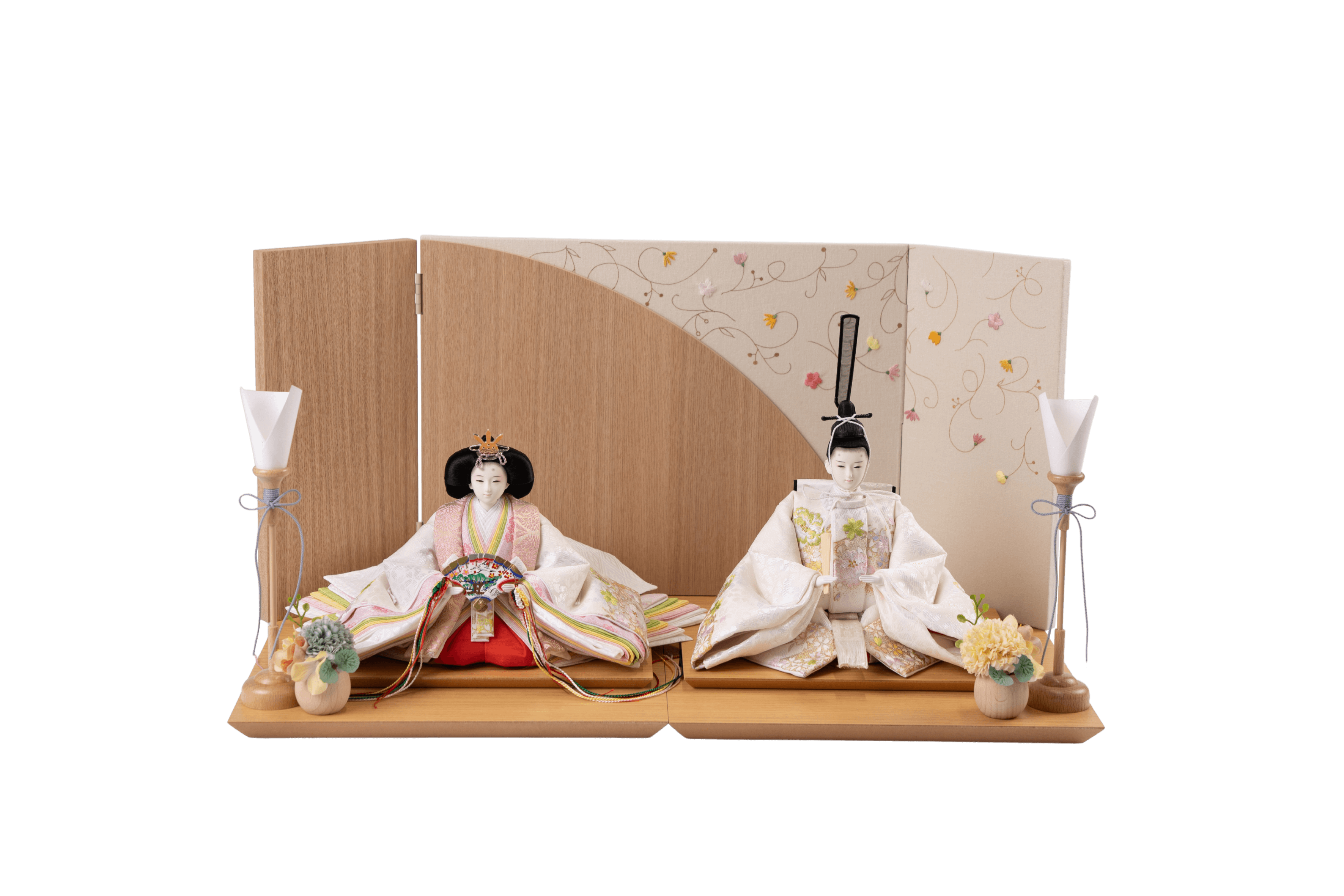 唐草色々刺繍に遠山と牡丹のおひなさま – 人形工房 左京