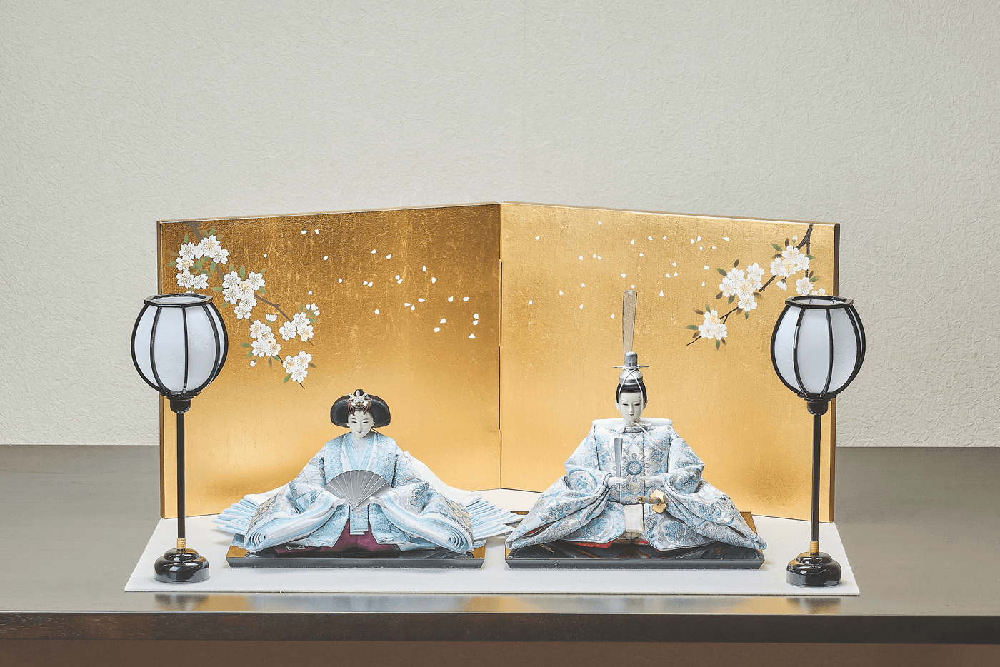 西陣織帯、縹華文 / 縹唐草文のおひなさま（大）