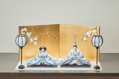 西陣織帯、縹華文 / 縹唐草文のおひなさま（大）