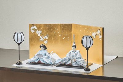 西陣織帯、縹華文 / 縹唐草文のおひなさま（大）