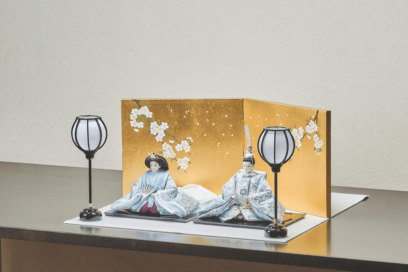 西陣織帯、縹華文 / 縹唐草文のおひなさま（中）