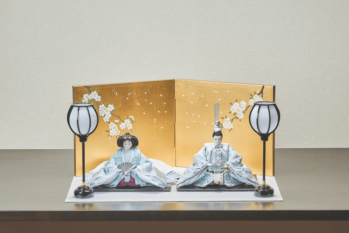 西陣織帯、縹華文 / 縹唐草文のおひなさま（中）