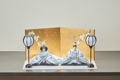 西陣織帯、縹華文 / 縹唐草文のおひなさま（中）