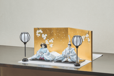 西陣織帯、縹華文 / 縹唐草文のおひなさま（中）