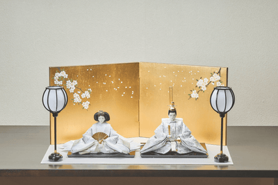 西陣織帯、純白華文 / 純白唐草文のおひなさま（大）