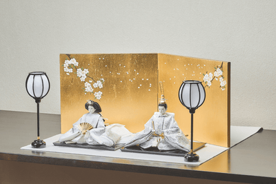 西陣織帯、純白華文 / 純白唐草文のおひなさま（大）