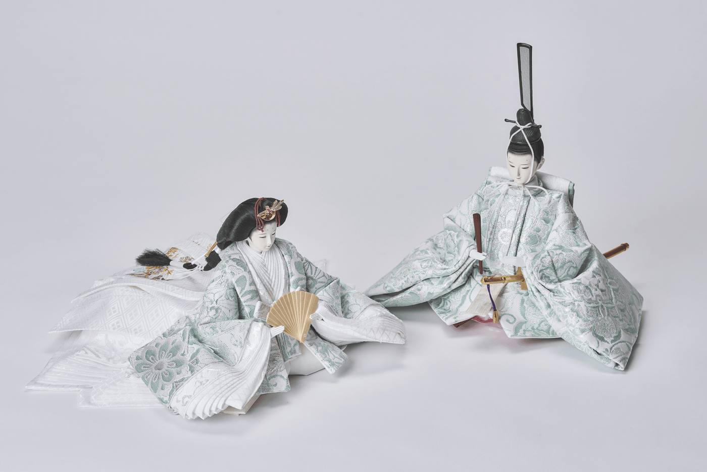 西陣織帯、緑青華文のおひなさま（大）