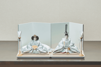 西陣織帯、緑青華文のおひなさま（中）