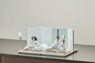 西陣織帯、緑青華文のおひなさま（中）