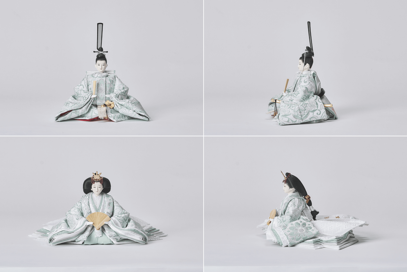 西陣織帯、緑青華文のおひなさま（中）