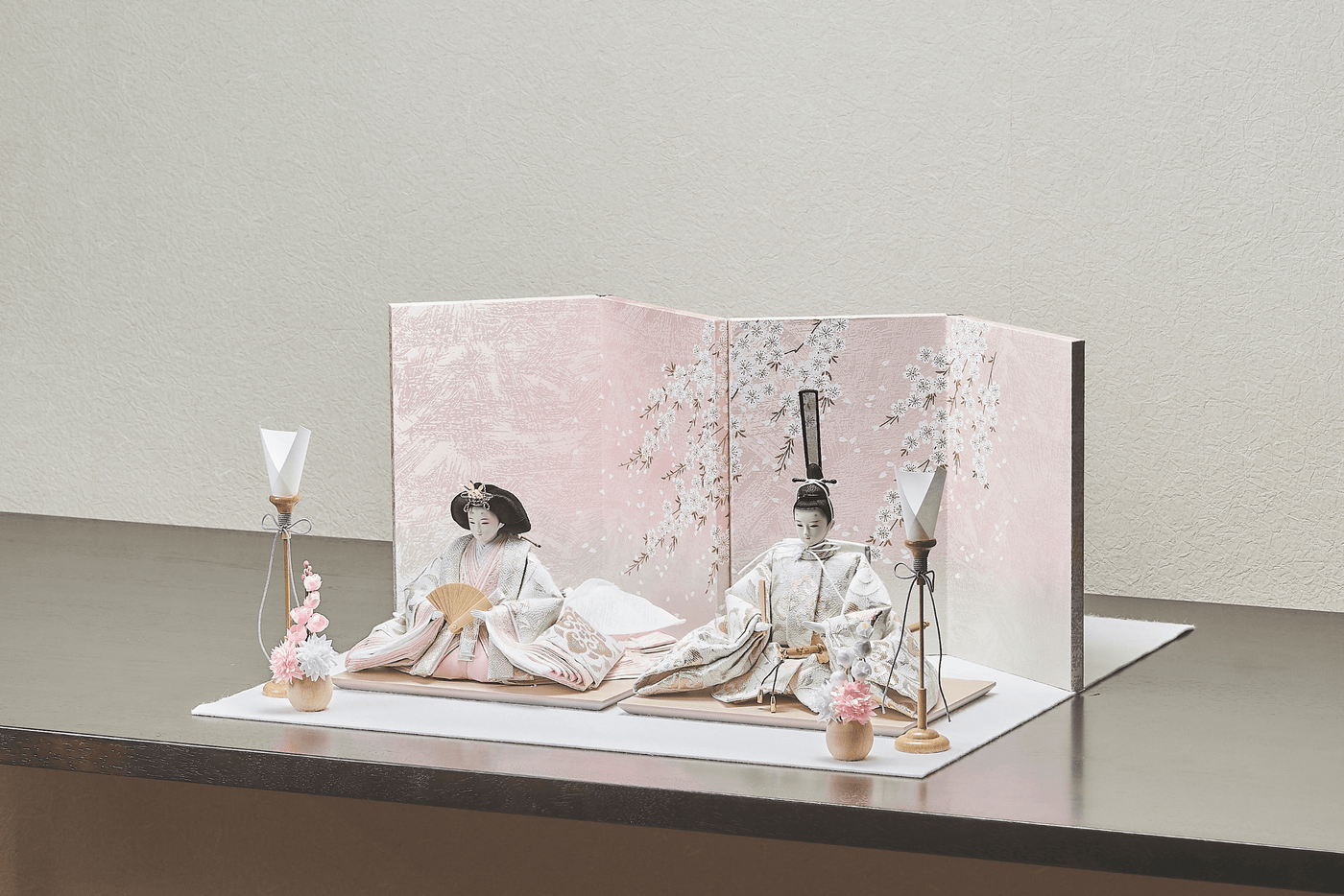 西陣織帯、しだれ桜と梅菱文のおひなさま