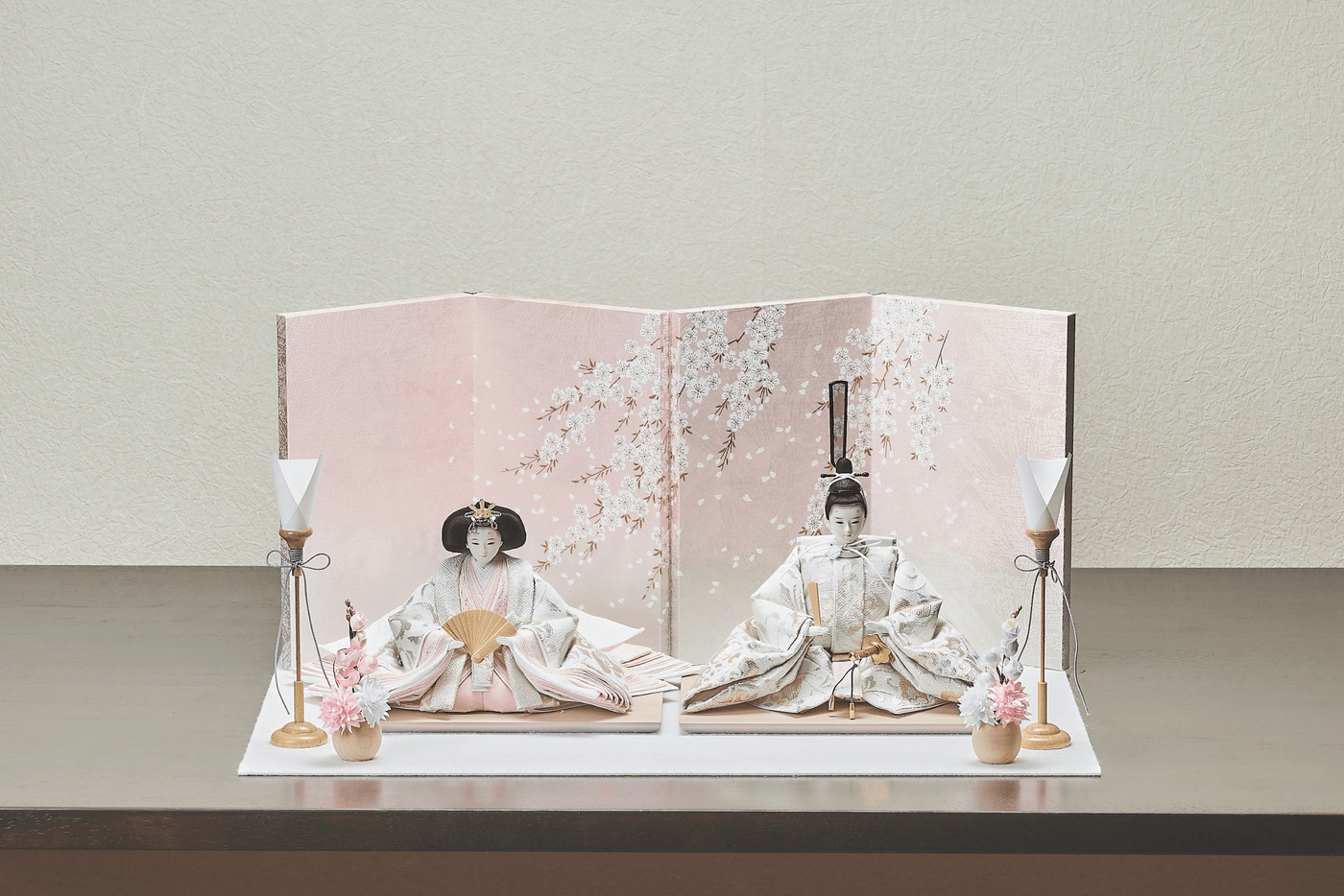 西陣織帯、しだれ桜と梅菱文のおひなさま