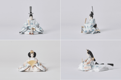 西陣の絹、向鶴と色々小葵文のおひなさま