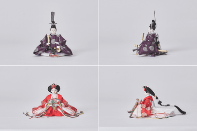 流れ金色箔に平安文様のおひなさま