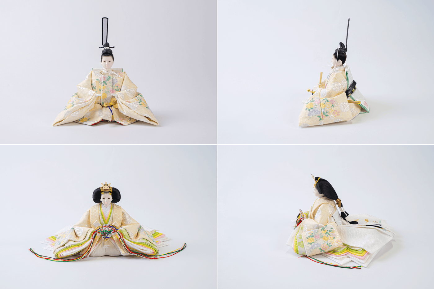 唐草色々刺繍に小花丸文のおひなさま