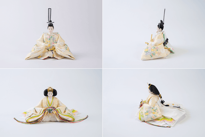 唐草色々刺繍に小花丸文のおひなさま