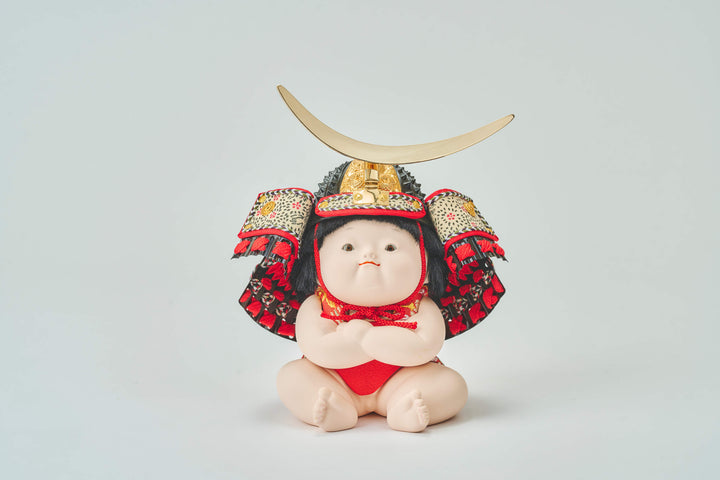 兜人形★総彫金造り京風仕立て★琇山 三日月前立兜の大将、「勝」 – 人形工房 左京