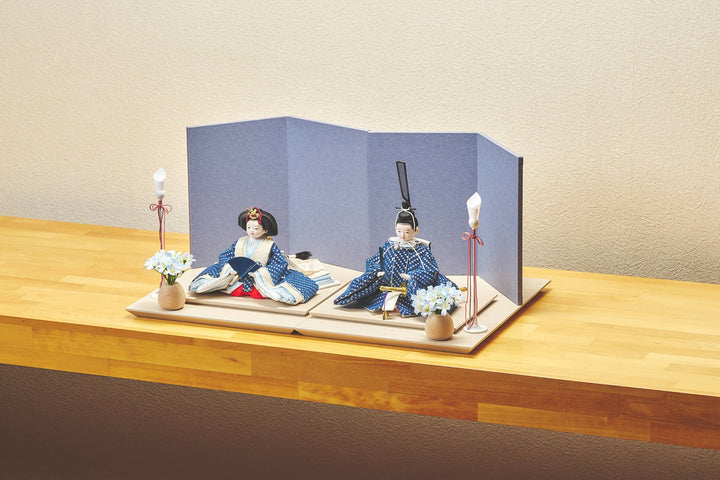 古布のおひなさま 藍色のおひなさま – 人形工房 左京