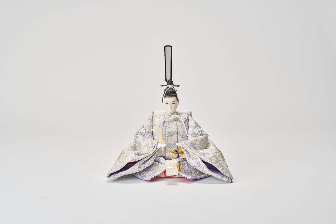展示品 未使用 雛人形 西陣織本式十二単衣 菊華雛  菊水作 極上本頭！ 西陣織帯、紫菊華のおひなさま（中） – 人形工房 左京