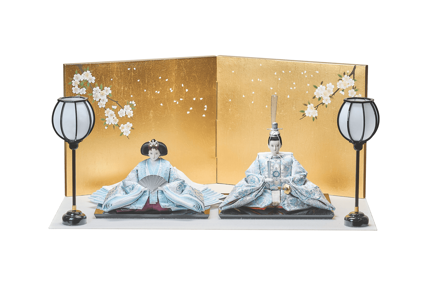 西陣織帯、縹華文 / 縹唐草文のおひなさま（大）