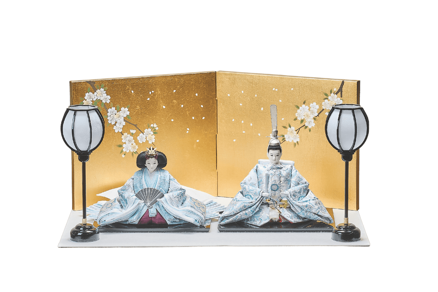 西陣織帯、縹華文 / 縹唐草文のおひなさま（中）