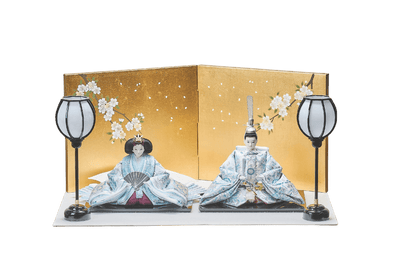 西陣織帯、縹華文 / 縹唐草文のおひなさま（中）