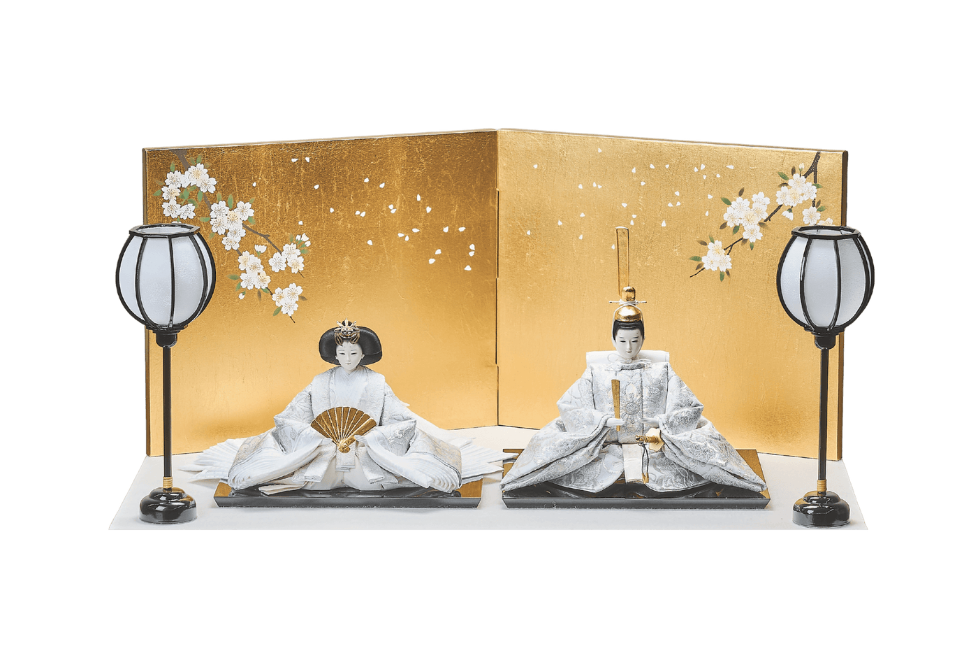 西陣織帯、純白華文 / 純白唐草文のおひなさま（大）