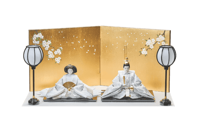 西陣織帯、純白華文 / 純白唐草文のおひなさま（大）