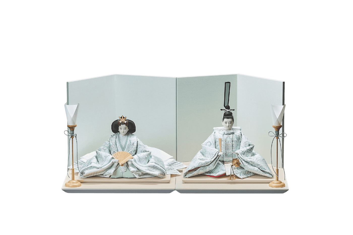 西陣織帯、緑青華文のおひなさま（中）