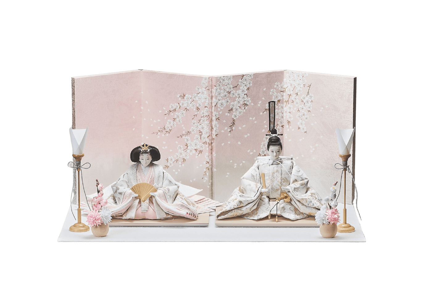 西陣織帯、しだれ桜と梅菱文のおひなさま