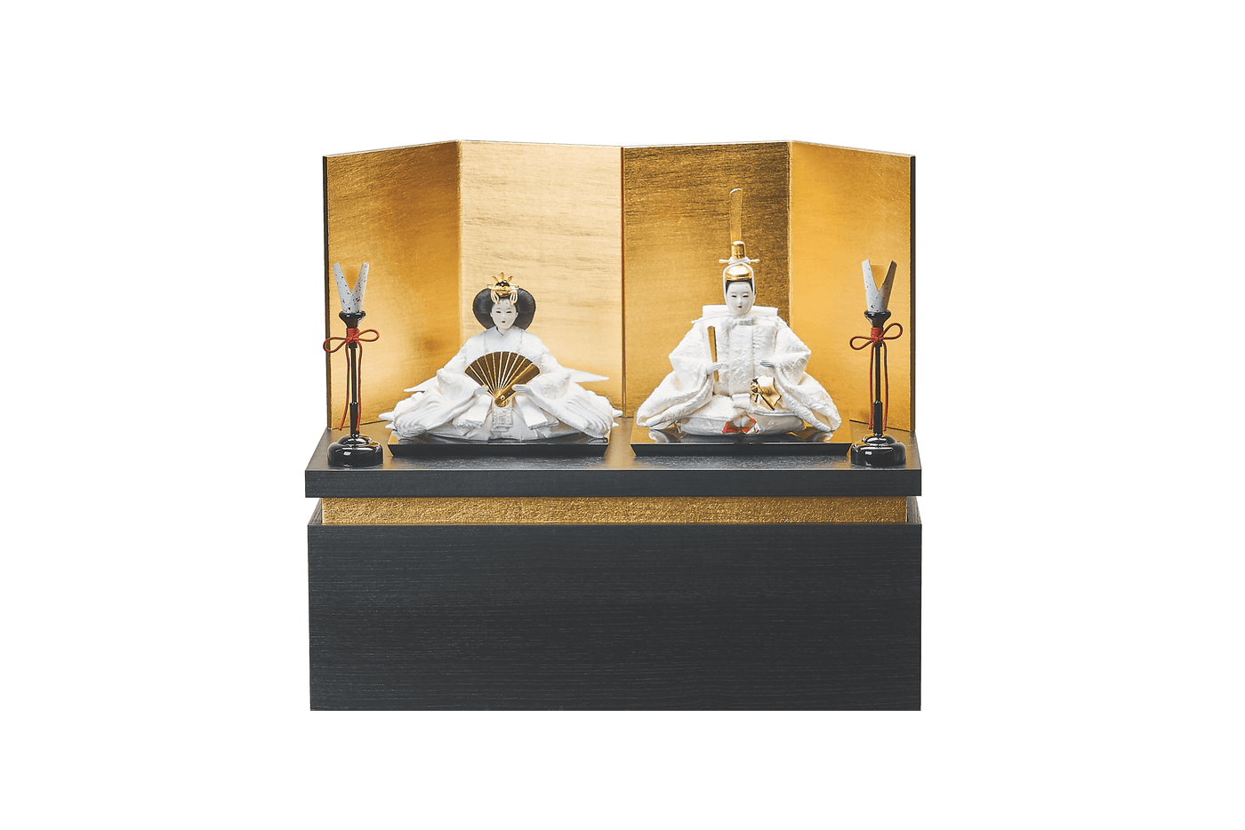 流れ金色箔に純白、絹のおひなさま