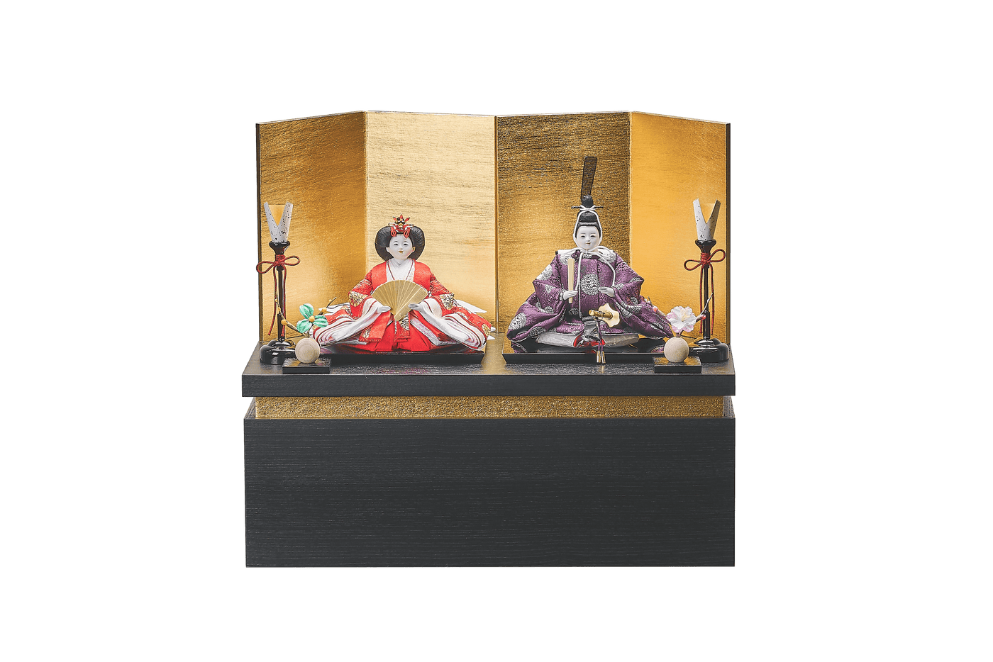 流れ金色箔に平安文様のおひなさま