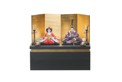 流れ金色箔に平安文様のおひなさま