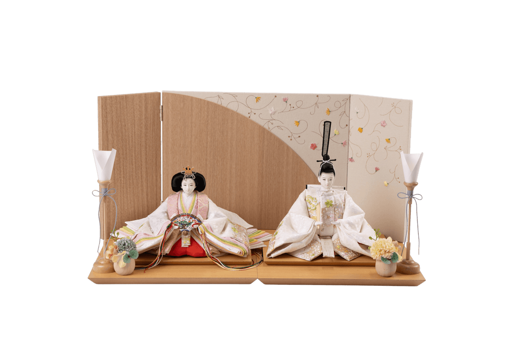 唐草色々刺繍に遠山と牡丹のおひなさま – 人形工房 左京