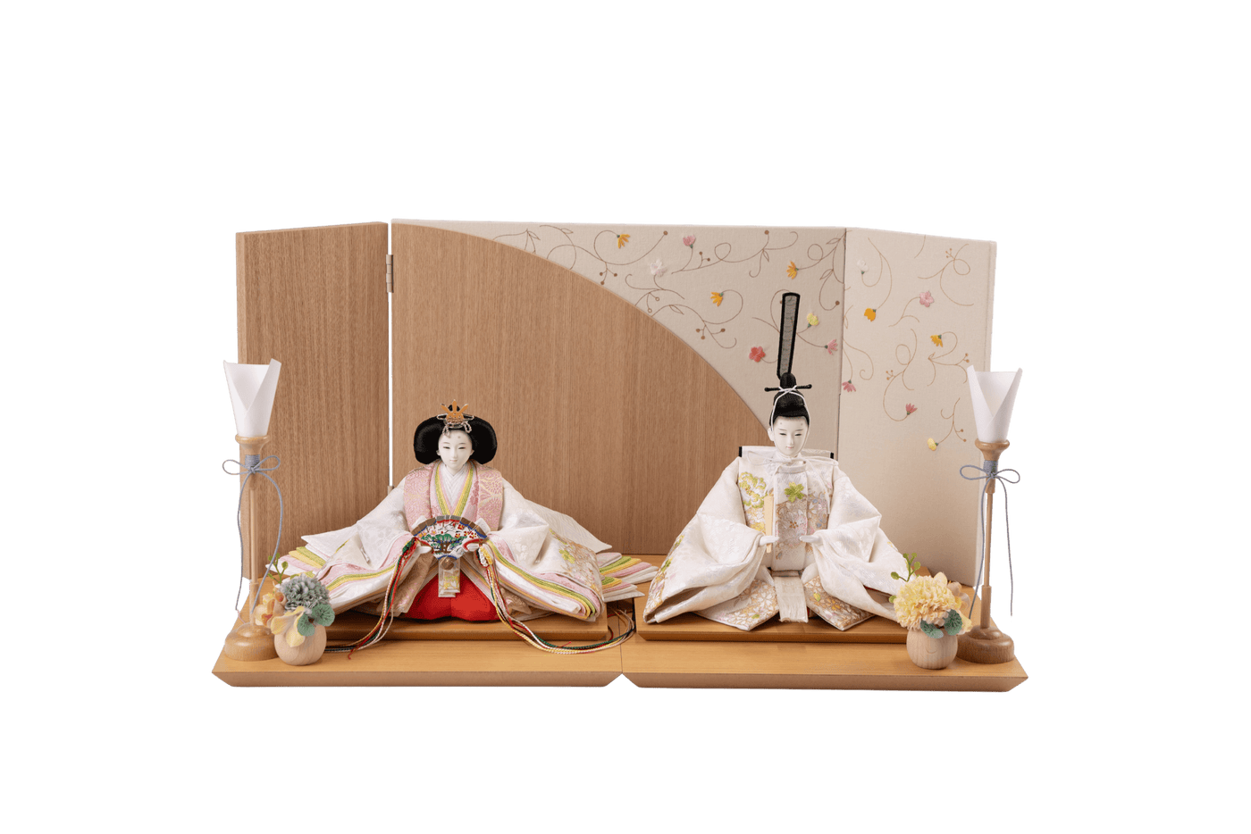 唐草色々刺繍に遠山と牡丹のおひなさま