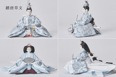 西陣織帯、縹華文 / 縹唐草文のおひなさま（大）